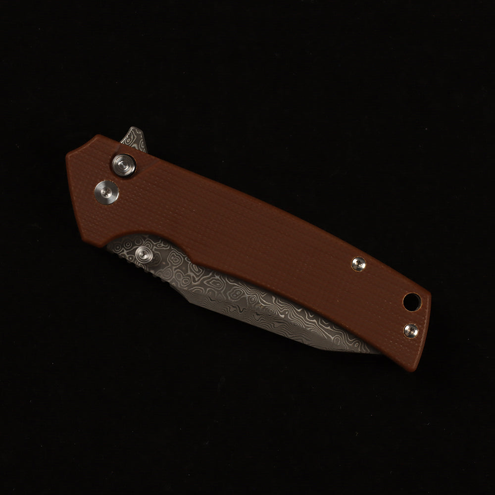 Masalong kni286 Damascus steel blade, G10 handle, anti-slip folding knife, button lock suitable for daily outdoor camping and tactical use