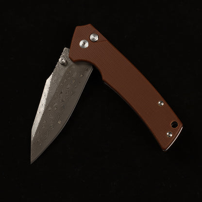 Masalong kni286 Damascus steel blade, G10 handle, anti-slip folding knife, button lock suitable for daily outdoor camping and tactical use