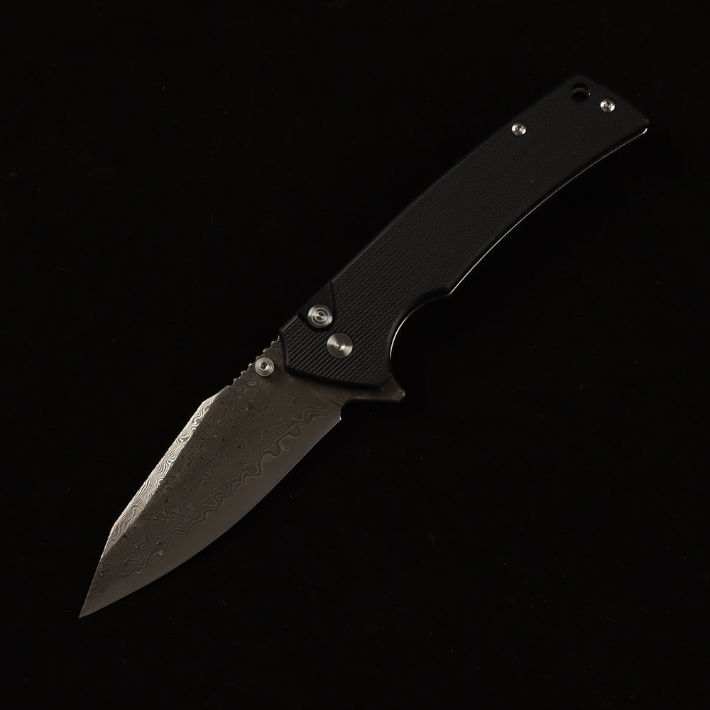 Masalong kni286 Damascus steel blade, G10 handle, anti-slip folding knife, button lock suitable for daily outdoor camping and tactical use