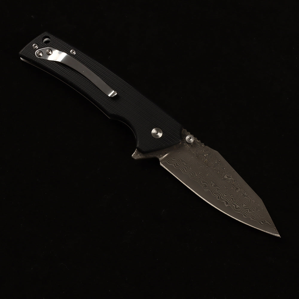 Masalong kni286 Damascus steel blade, G10 handle, anti-slip folding knife, button lock suitable for daily outdoor camping and tactical use