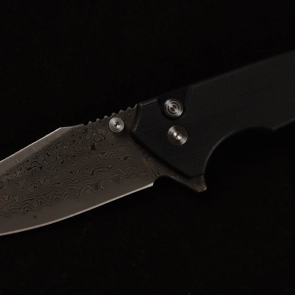 Masalong kni286 Damascus steel blade, G10 handle, anti-slip folding knife, button lock suitable for daily outdoor camping and tactical use