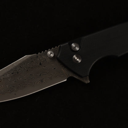 Masalong kni286 Damascus steel blade, G10 handle, anti-slip folding knife, button lock suitable for daily outdoor camping and tactical use