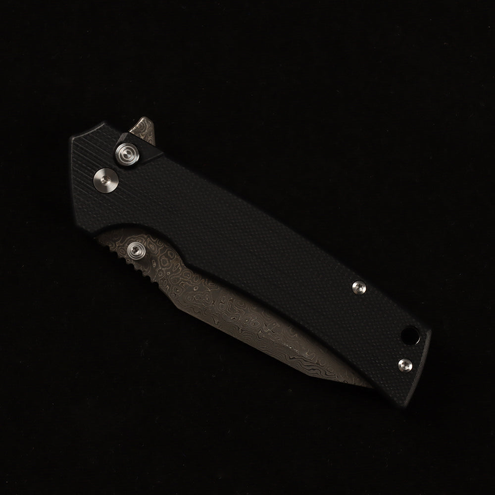 Masalong kni286 Damascus steel blade, G10 handle, anti-slip folding knife, button lock suitable for daily outdoor camping and tactical use