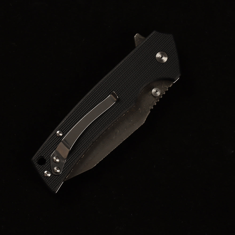 Masalong kni286 Damascus steel blade, G10 handle, anti-slip folding knife, button lock suitable for daily outdoor camping and tactical use