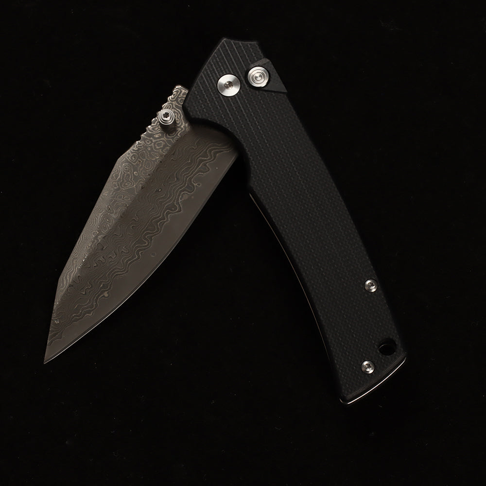 Masalong kni286 Damascus steel blade, G10 handle, anti-slip folding knife, button lock suitable for daily outdoor camping and tactical use