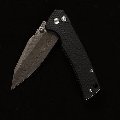 Masalong kni286 Damascus steel blade, G10 handle, anti-slip folding knife, button lock suitable for daily outdoor camping and tactical use