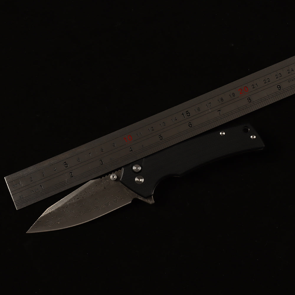 Masalong kni286 Damascus steel blade, G10 handle, anti-slip folding knife, button lock suitable for daily outdoor camping and tactical use