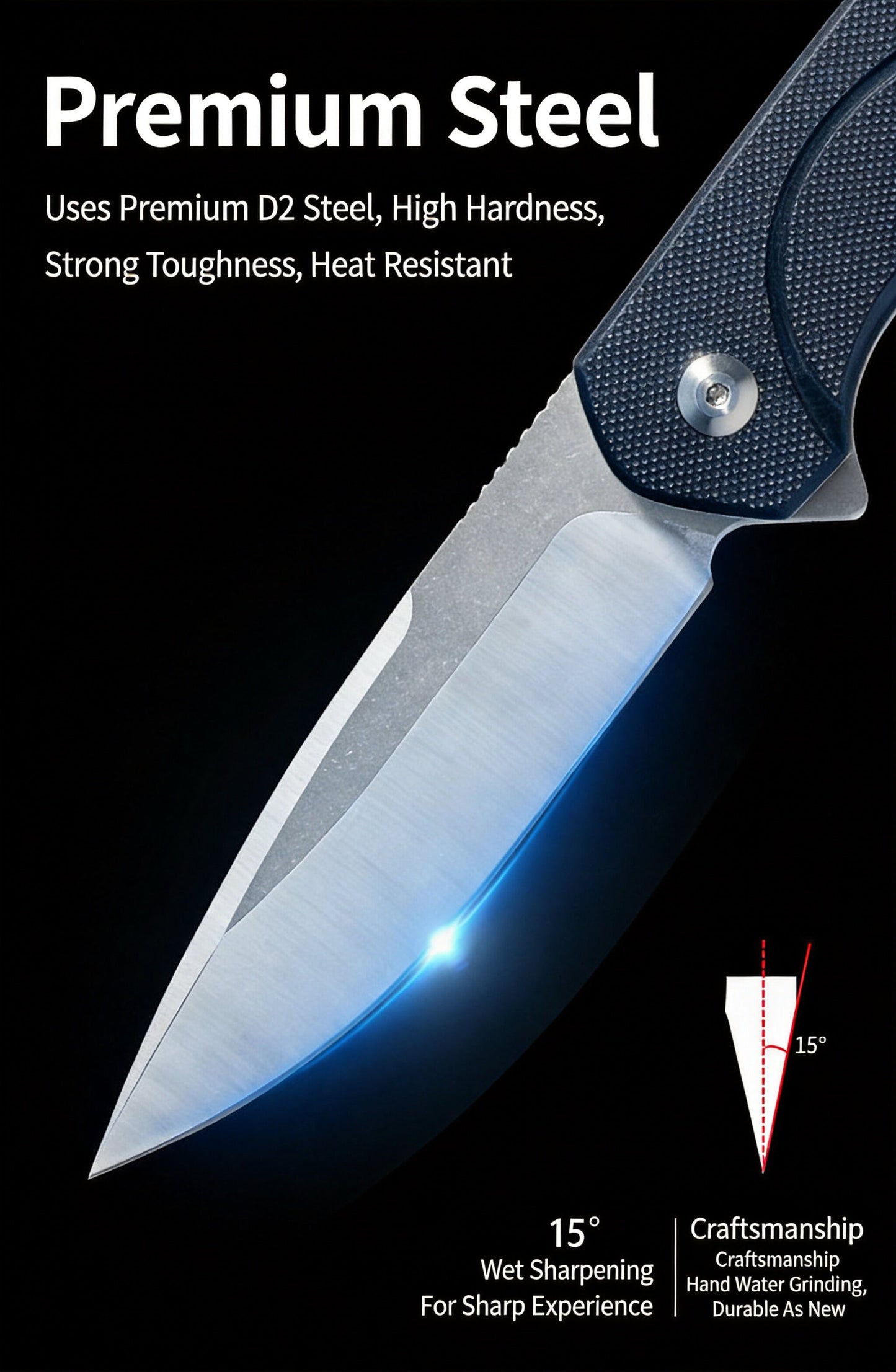 MASALONG kni288 Professional Outdoor Folding Tool - Durable D2 Steel knife Compact Gear for Hiking, Fishing and Camping