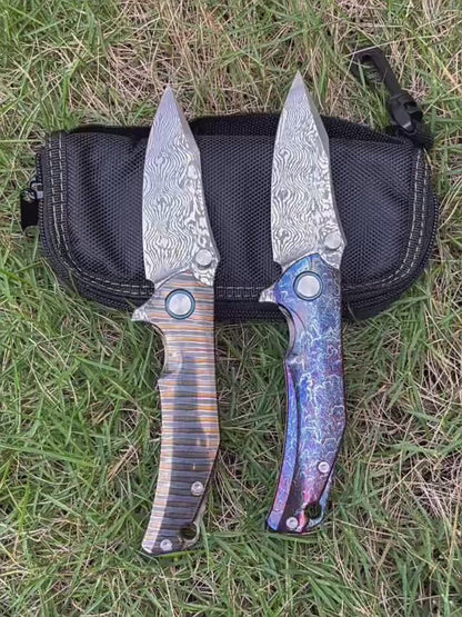 MASALONG RWL34 Damascus Folding Knife - Titanium Handle EDC Utility KNI-FD-029
