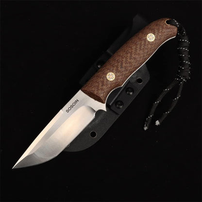Linen handle straight knife, stainless steel straight knife, multi-functional tactical knife, high hardness self-defense knife, camping knife sos-004