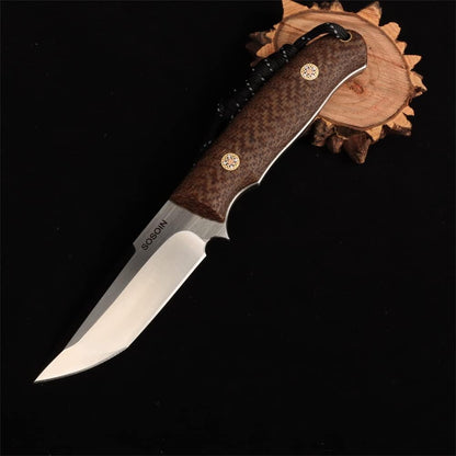 Linen handle straight knife, stainless steel straight knife, multi-functional tactical knife, high hardness self-defense knife, camping knife sos-004