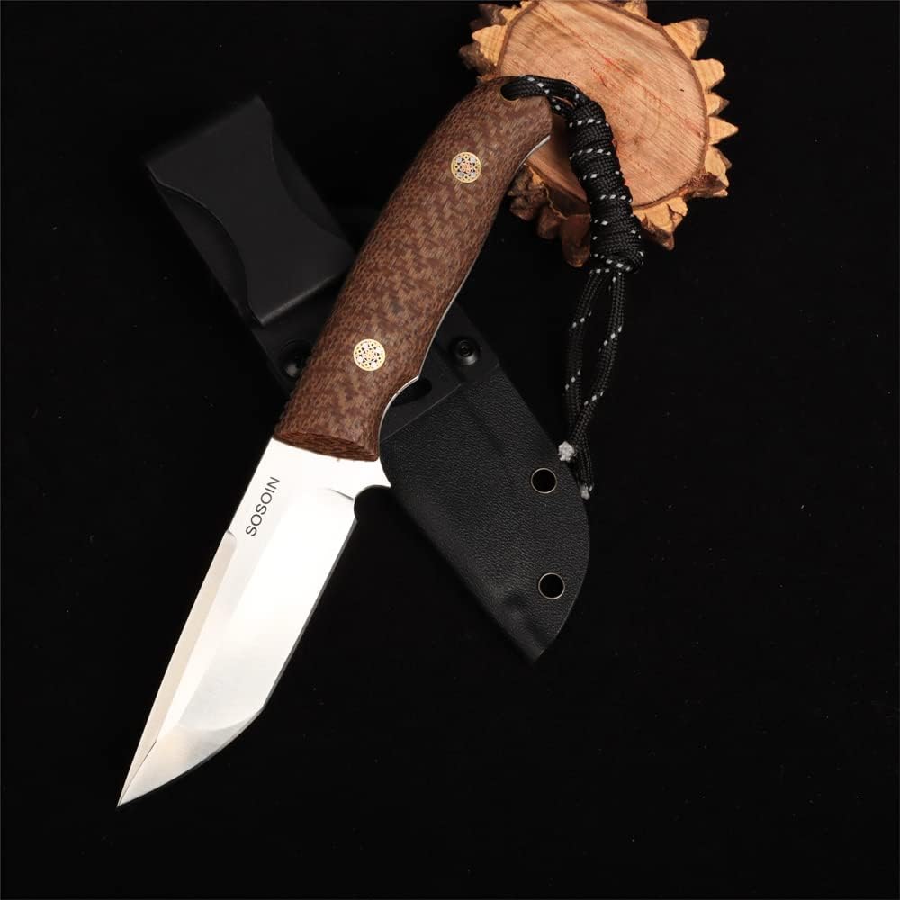 Linen handle straight knife, stainless steel straight knife, multi-functional tactical knife, high hardness self-defense knife, camping knife sos-004