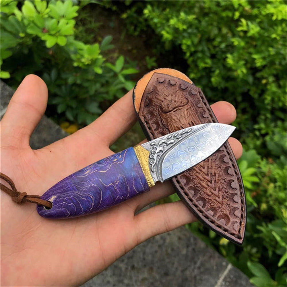 MASALONG Kni175 Imported Damascus Olive Fixed Blade Straight Knife Outdoor Camping Pocket Knives