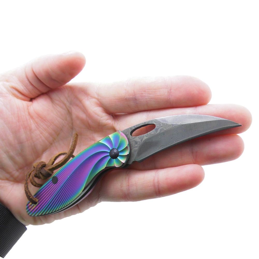 MASALONG Kni84 Damascus Blade Mini Folding Titanium Handle Never Rusty Steel Knife