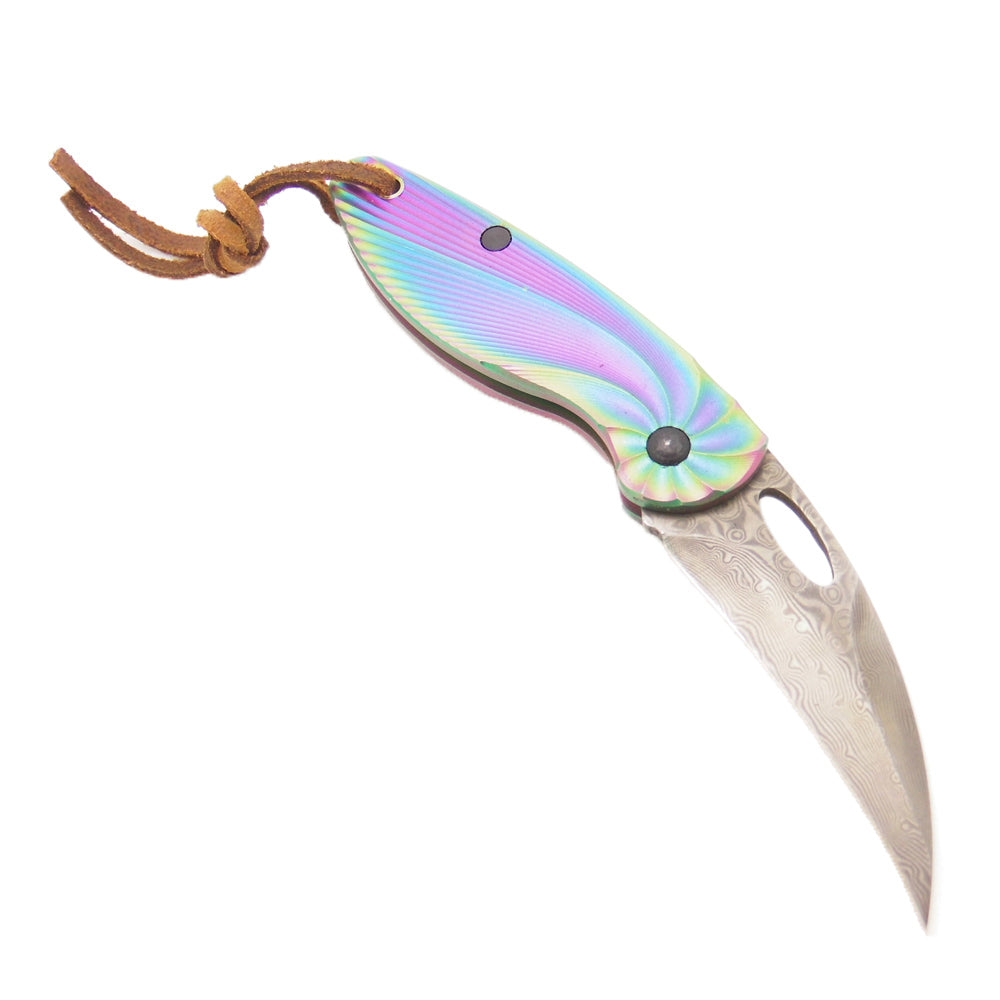 MASALONG Kni84 Damascus Blade Mini Folding Titanium Handle Never Rusty Steel Knife