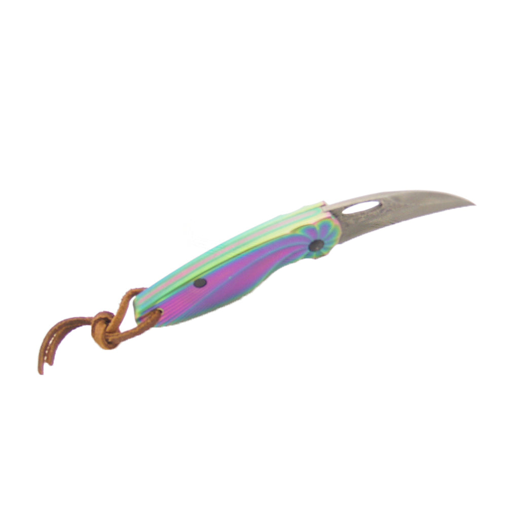 MASALONG Kni84 Damascus Blade Mini Folding Titanium Handle Never Rusty Steel Knife