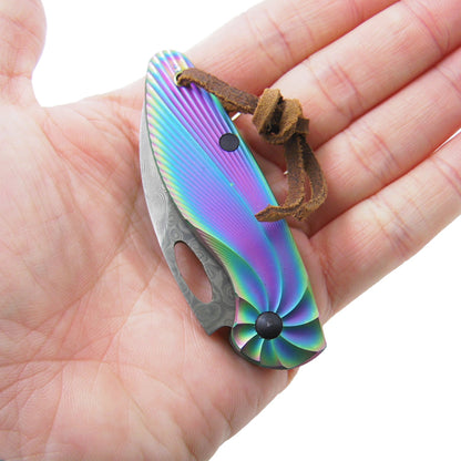 MASALONG Kni84 Damascus Blade Mini Folding Titanium Handle Never Rusty Steel Knife