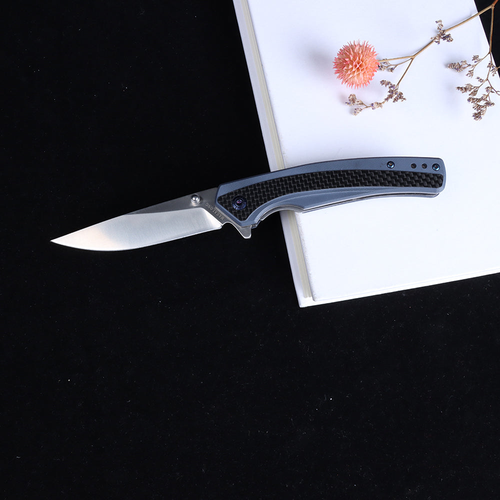 Cuchillo plegable Masalong Liner Lock Kni242 G10 con mango de fibra de carbono, cuchillo para exteriores apto para campamento, supervivencia en la naturaleza, estilo militar