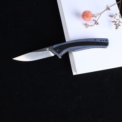 Cuchillo plegable Masalong Liner Lock Kni242 G10 con mango de fibra de carbono, cuchillo para exteriores apto para campamento, supervivencia en la naturaleza, estilo militar