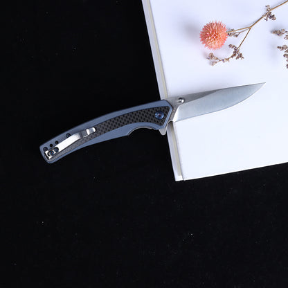 Cuchillo plegable Masalong Liner Lock Kni242 G10 con mango de fibra de carbono, cuchillo para exteriores apto para campamento, supervivencia en la naturaleza, estilo militar