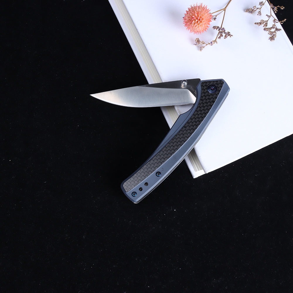 Cuchillo plegable Masalong Liner Lock Kni242 G10 con mango de fibra de carbono, cuchillo para exteriores apto para campamento, supervivencia en la naturaleza, estilo militar