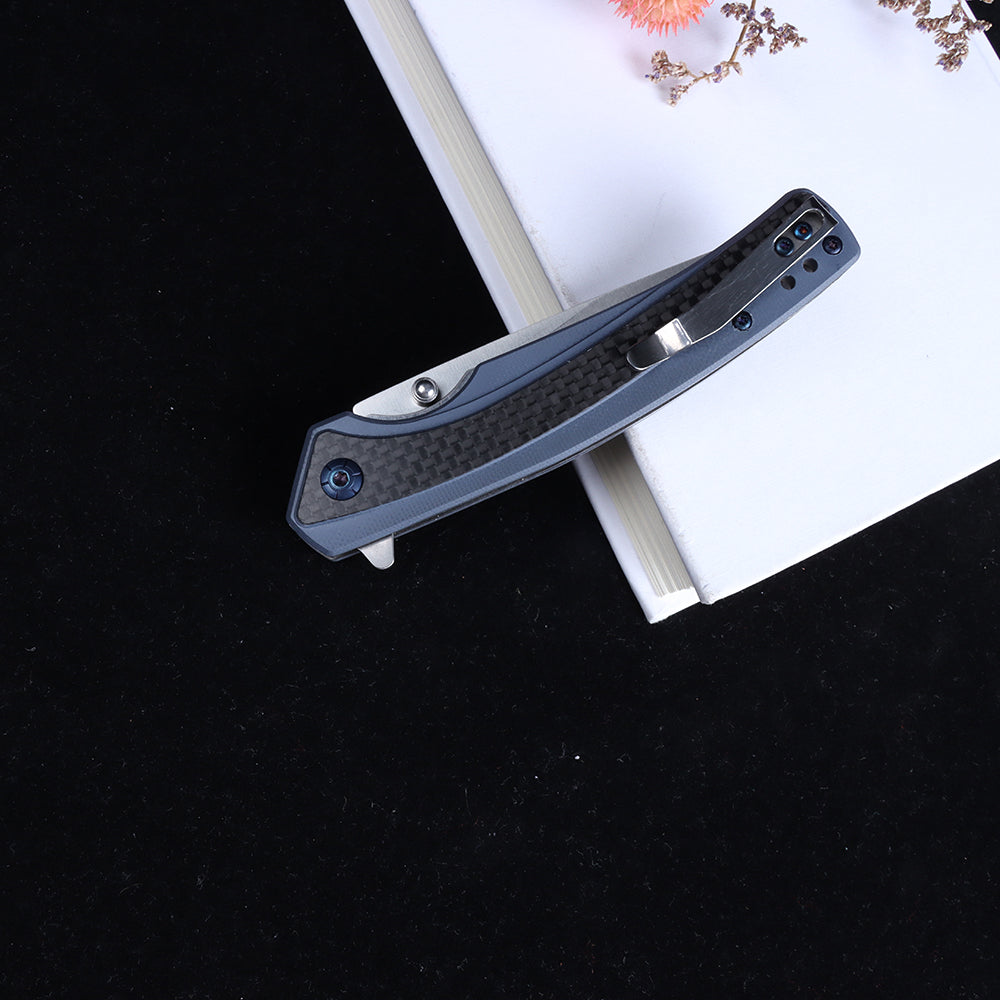 Cuchillo plegable Masalong Liner Lock Kni242 G10 con mango de fibra de carbono, cuchillo para exteriores apto para campamento, supervivencia en la naturaleza, estilo militar