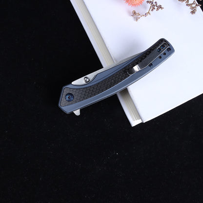 Cuchillo plegable Masalong Liner Lock Kni242 G10 con mango de fibra de carbono, cuchillo para exteriores apto para campamento, supervivencia en la naturaleza, estilo militar