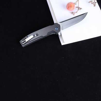 Navaja plegable de bolsillo de apertura rápida Masalong Kni243, hoja 7cr17 con mango de fibra de carbono G10, para exteriores, portátil, para uso doméstico y práctico