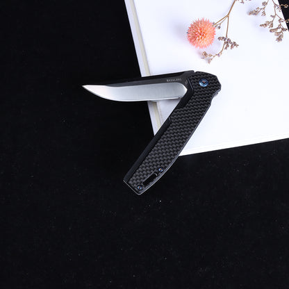 Navaja plegable de bolsillo de apertura rápida Masalong Kni243, hoja 7cr17 con mango de fibra de carbono G10, para exteriores, portátil, para uso doméstico y práctico
