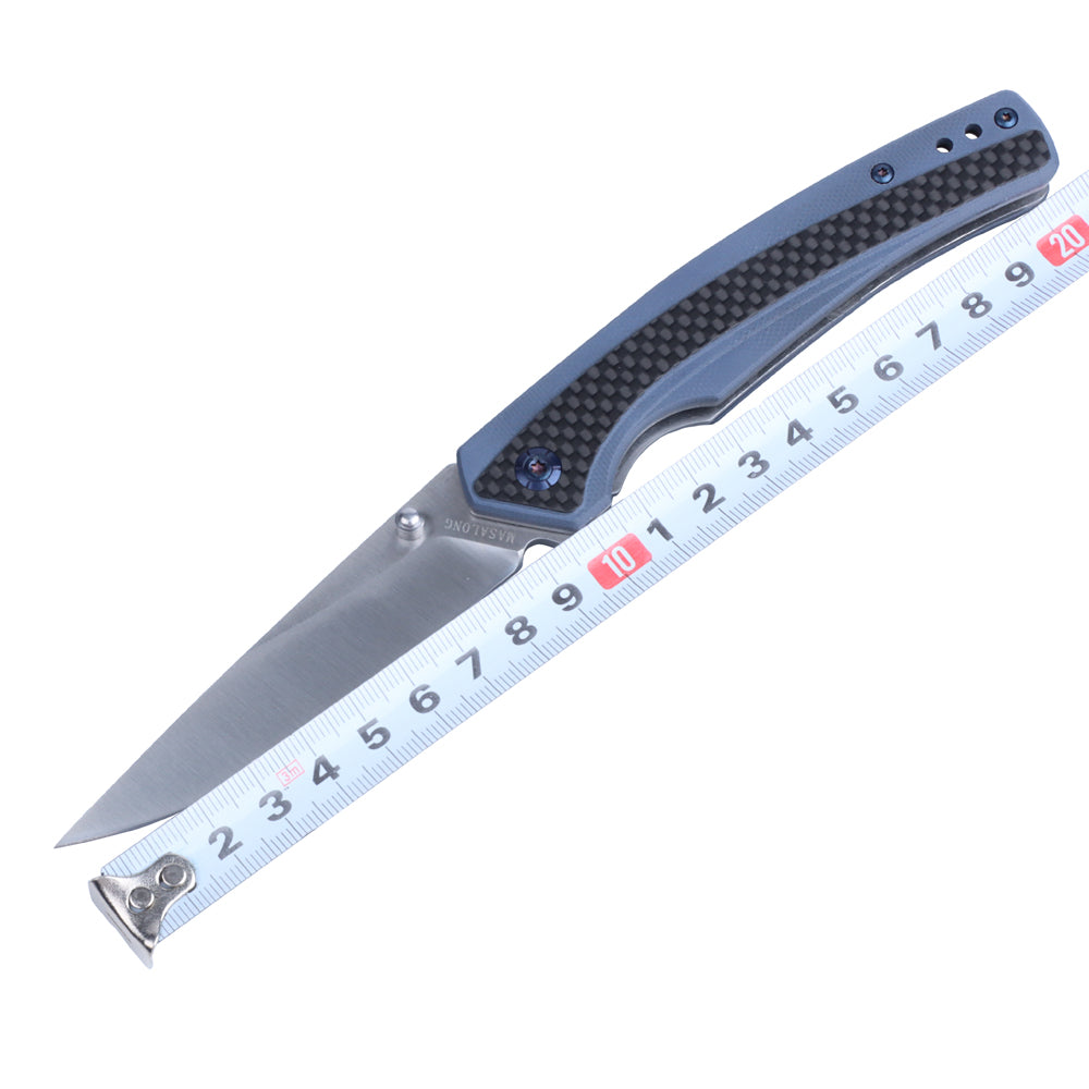 Cuchillo plegable Masalong Liner Lock Kni242 G10 con mango de fibra de carbono, cuchillo para exteriores apto para campamento, supervivencia en la naturaleza, estilo militar
