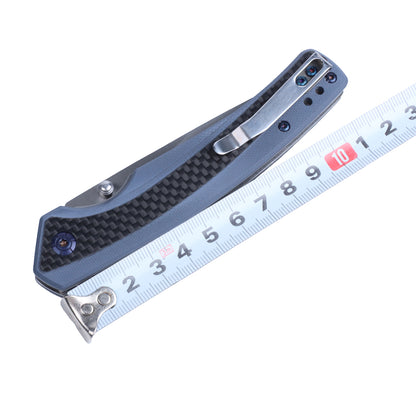 Cuchillo plegable Masalong Liner Lock Kni242 G10 con mango de fibra de carbono, cuchillo para exteriores apto para campamento, supervivencia en la naturaleza, estilo militar