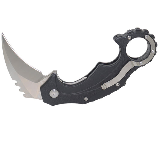 Cuchillo karambit plegable con hoja de acero D2 duro MASALONG kni189 (hoja de lijado, mango negro) 