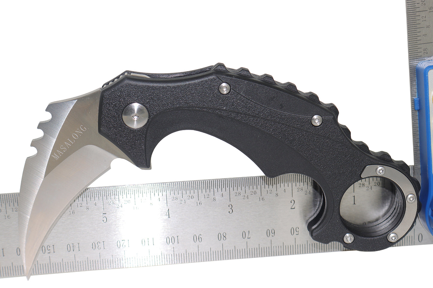 MASALONG kni189 Hard D2 steel blade folding claw karambit knife (Sanding blade Black handle)