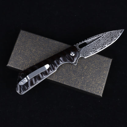 MASALONG Titan Damascus Blade faca tática dobrável, cabo especial de ébano preto EDC kni246