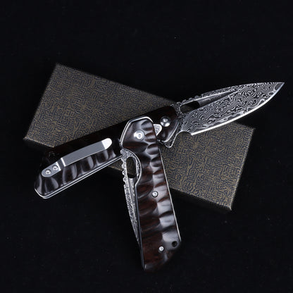 MASALONG Titan Damascus Blade faca tática dobrável, cabo especial de ébano preto EDC kni246