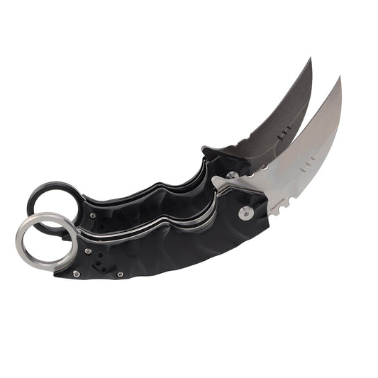 MASALONG kni204 Cuchillo plegable táctico de supervivencia para exteriores con garra, cuchillos EDC de acero D2