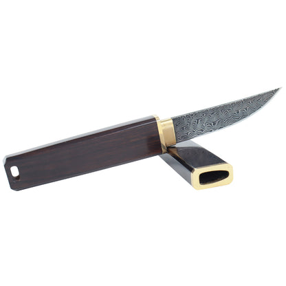 MASALONG kni222 Cuchillo recto de hoja fija con tanto de Damasco, espada afilada samurái corta