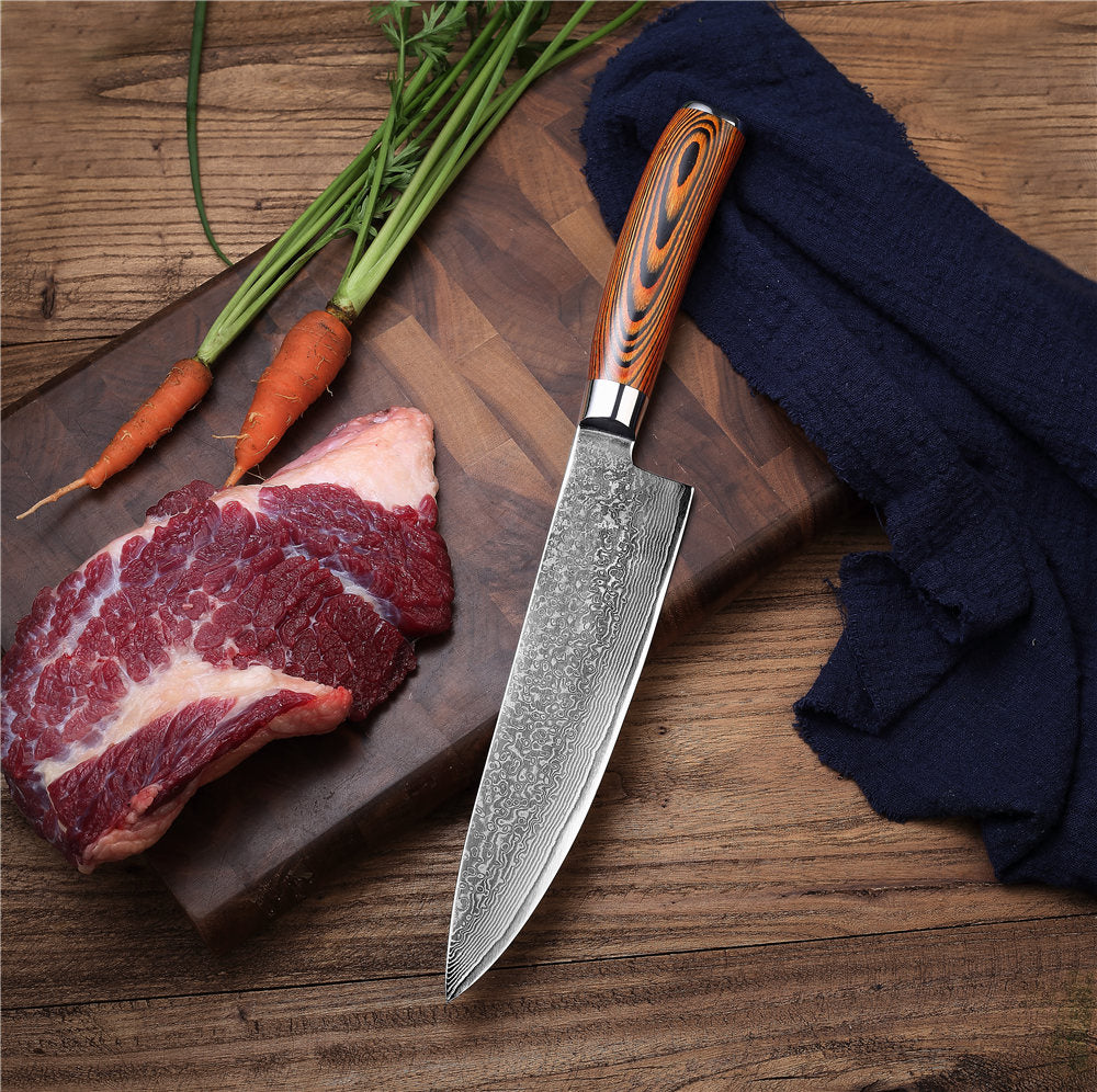 MASALONG Kitchen 4 Knife Laser Damascus Chef Knives Colored Wood Handle Sharp Cleaver Slicing Cooking Knife