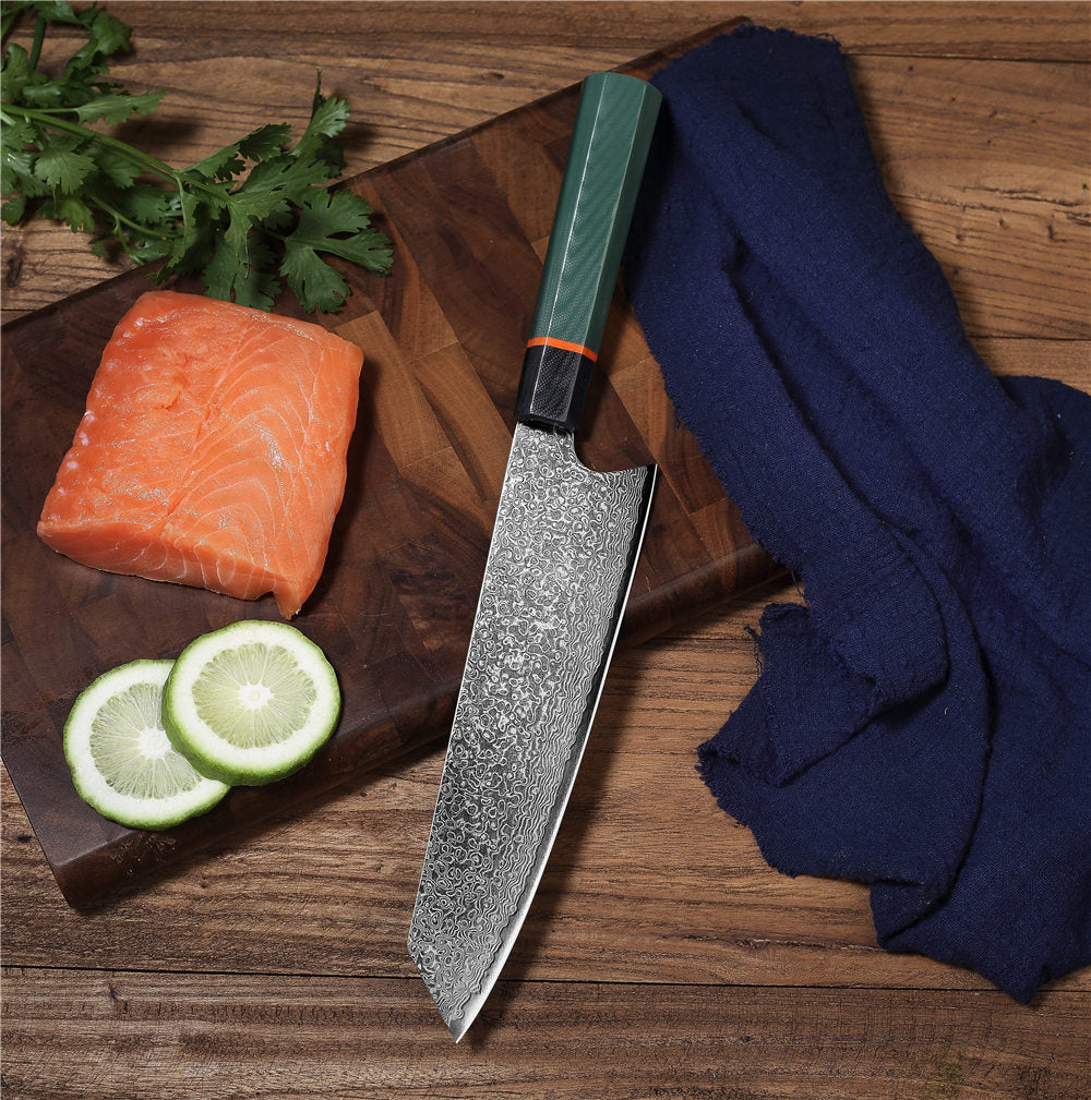 MASALONG Kitchen6 Faca afiada de chef japonesa 67 camadas de aço damasco, adequada para cortar carne, vegetais e outros alimentos, comprimento 33 cm (13 polegadas) 