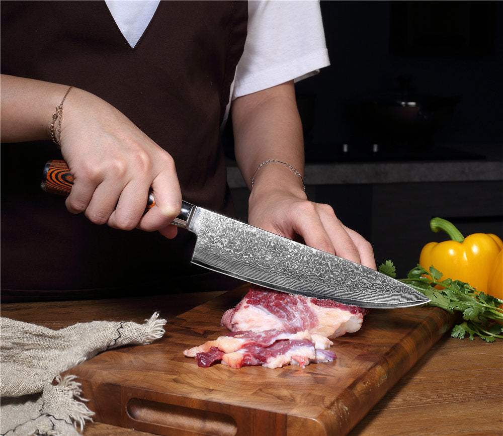 MASALONG Kitchen 4 Knife Laser Damascus Chef Knives Colored Wood Handle Sharp Cleaver Slicing Cooking Knife