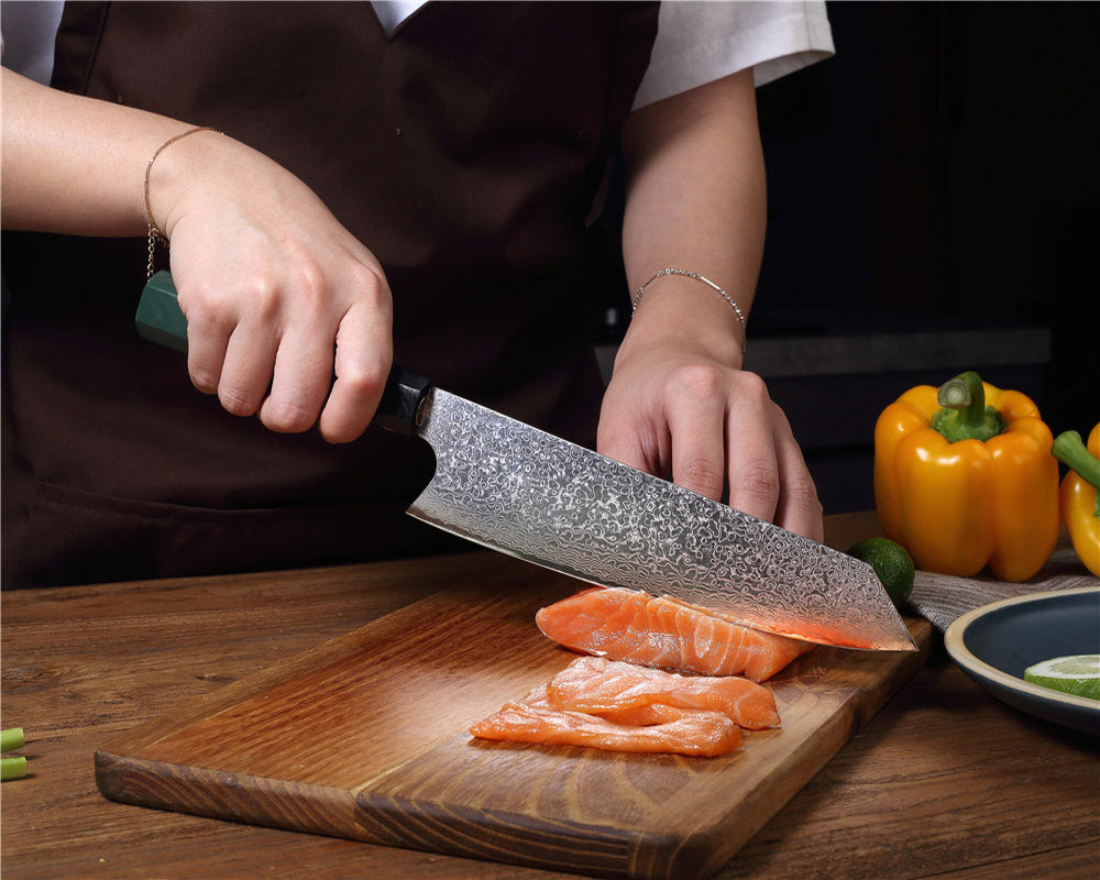 MASALONG Kitchen6 Faca afiada de chef japonesa 67 camadas de aço damasco, adequada para cortar carne, vegetais e outros alimentos, comprimento 33 cm (13 polegadas) 