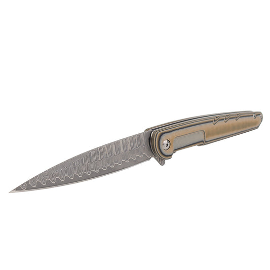 Cuchillo plegable de supervivencia para acampar al aire libre MASALONG VG10 con hoja de damasco y diseño de tiburón profundo kni199