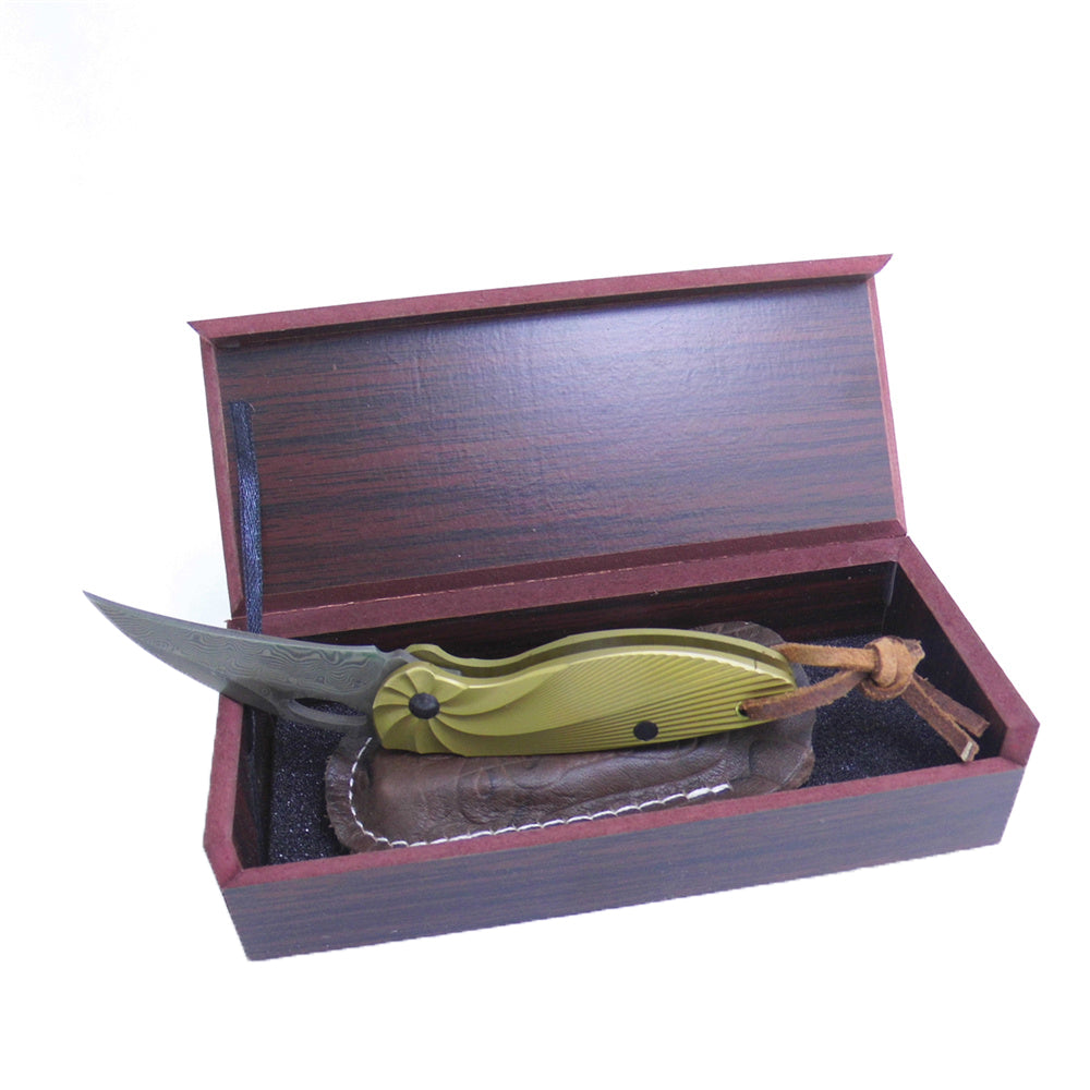 MASALONG Kni84 Damascus Blade Mini Folding Titanium Handle Never Rusty Steel Knife