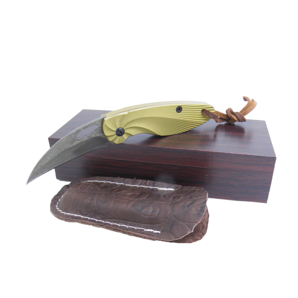 MASALONG Kni84 Damascus Blade Mini Folding Titanium Handle Never Rusty Steel Knife