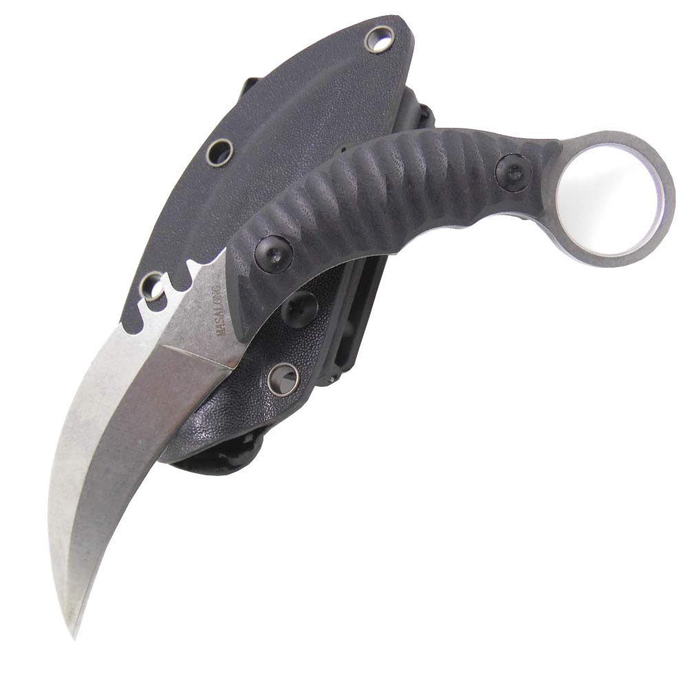 Cuchillo táctico Karambit para caza y supervivencia al aire libre MASALONG Kni89, hoja fija con funda y dedo de oso