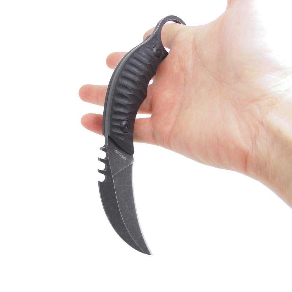 Cuchillo táctico Karambit para caza y supervivencia al aire libre MASALONG Kni89, hoja fija con funda y dedo de oso