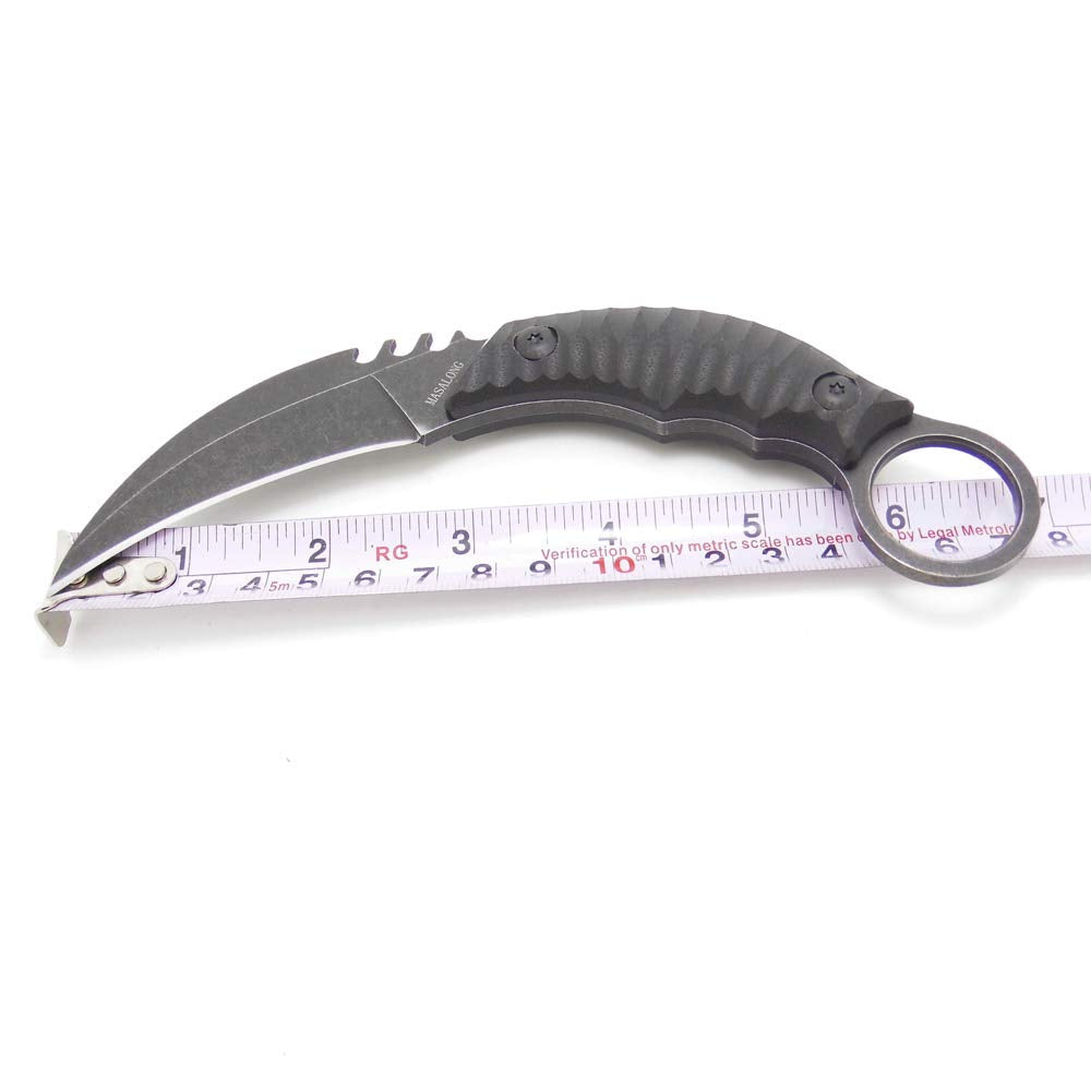 Cuchillo táctico Karambit para caza y supervivencia al aire libre MASALONG Kni89, hoja fija con funda y dedo de oso