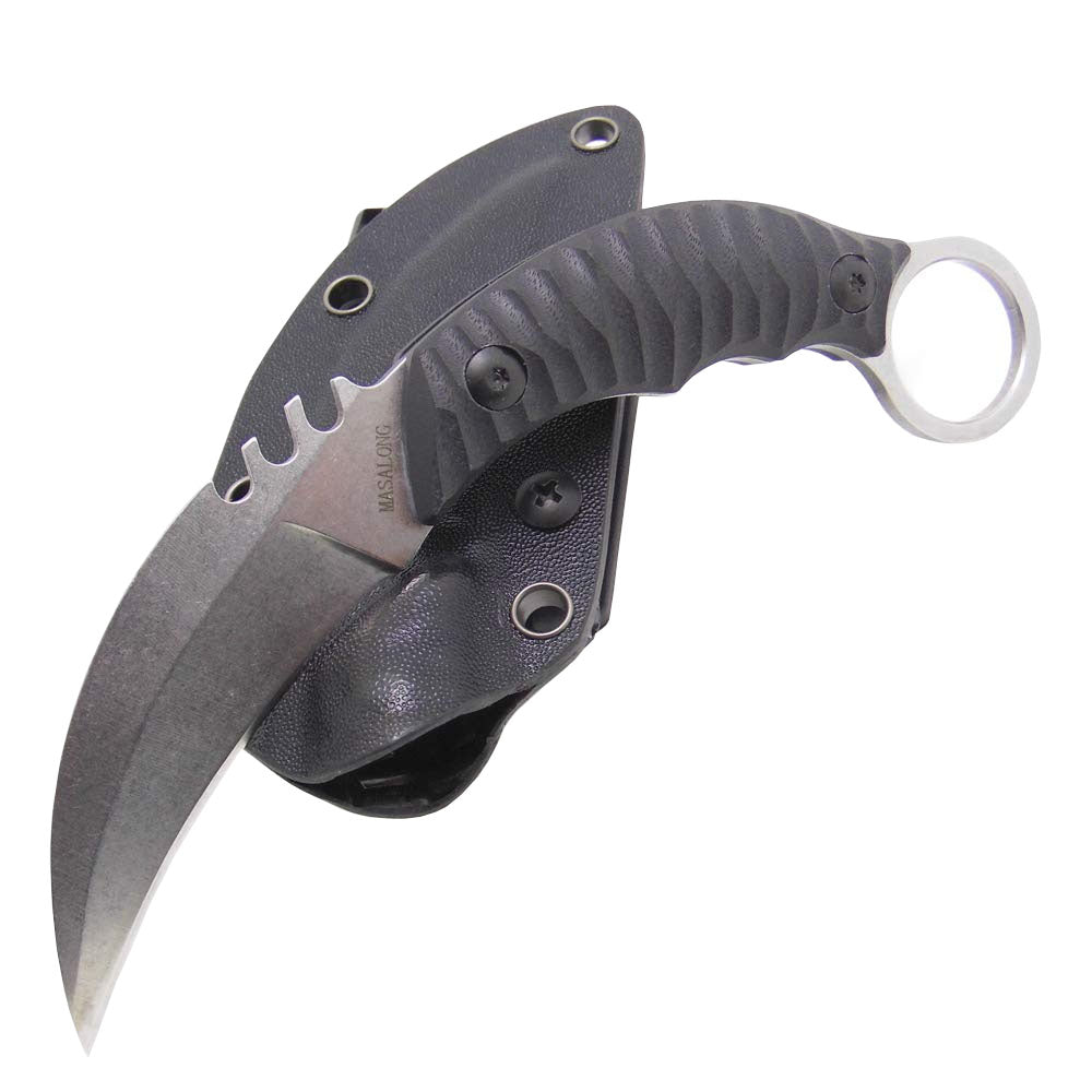 Cuchillo táctico Karambit para caza y supervivencia al aire libre MASALONG Kni89, hoja fija con funda y dedo de oso