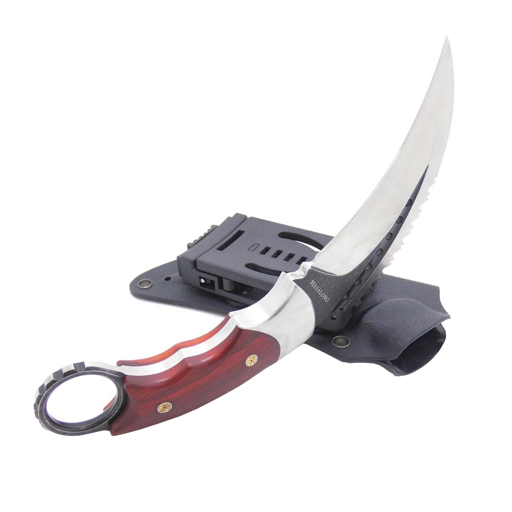MASALONG Kni119 Moltres Herramientas tácticas de supervivencia al aire libre Cuchillos Karambit de hoja fija afilada de doble filo con funda