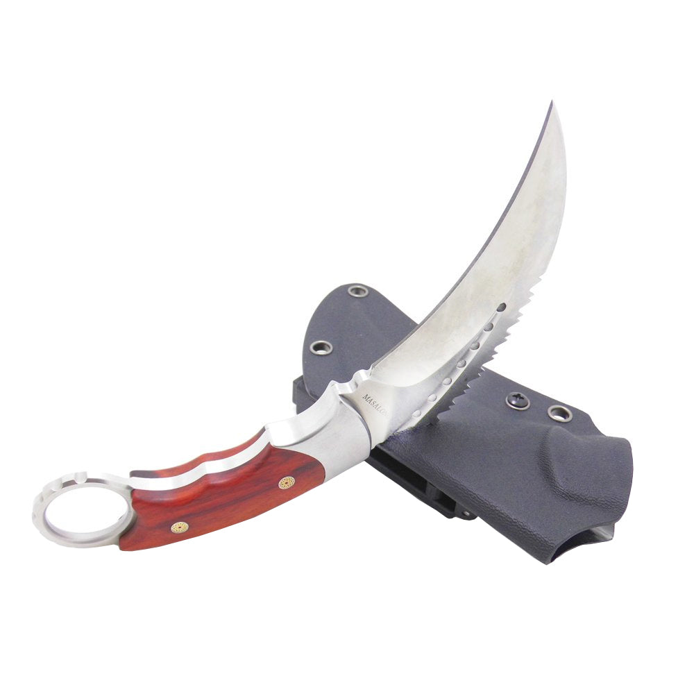 MASALONG Kni119 Moltres Herramientas tácticas de supervivencia al aire libre Cuchillos Karambit de hoja fija afilada de doble filo con funda